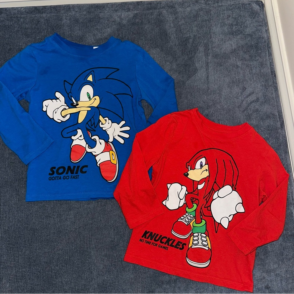 H&M Sonic and Knuckles Long Sleeve Tees - Blue and Red